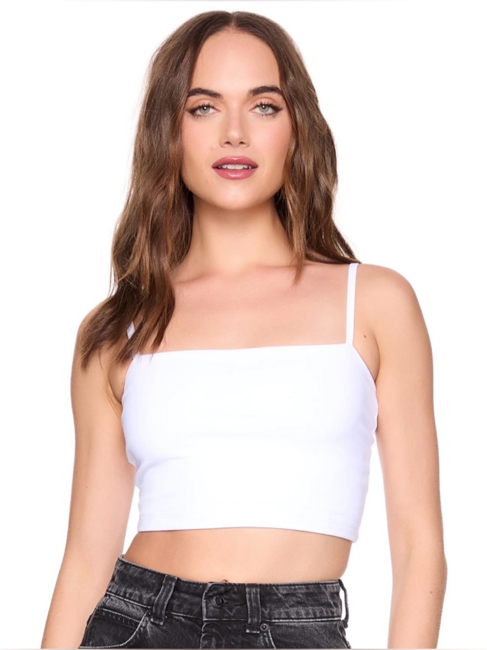 White Square Neck Crop String Tank Top